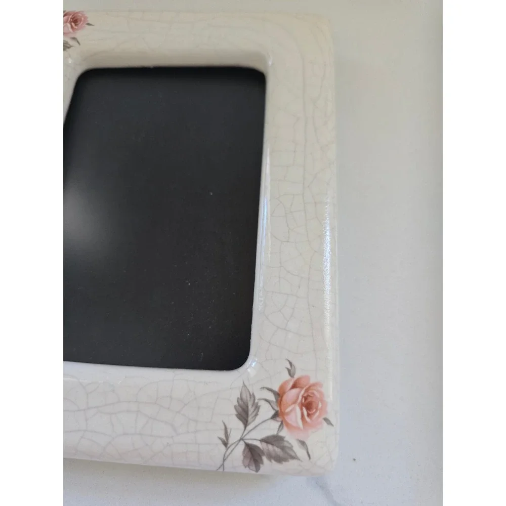 Vintage Crackle Glaze Ceramic Rose Floral Picture Frame‎ Set of 2 Shabby Chic